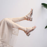 Single-strap Chunky-heeled Mid-height Black Versatile Summer Sandals