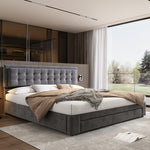 Upholstered Bed,Super King Size Bed-6ft180x200cm, Velvet Fabric, Double Bed, Large Storage Space,With Slats And Headboard,Without Mattress,Grey