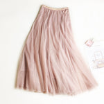 Elastic-waist Mid-length Slim-fit Mesh Skirt Fluffy Skirt Tulle Skirt