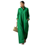Long-sleeve Mandarin-collar Loose-fit Single-breasted Jumpsuit