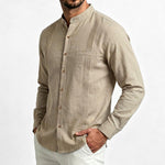 Stand Collar Vertical Pleat Long Sleeve Casual Shirt
