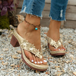 New Casual Floral High-heeled Flip-flops