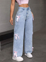 Straight Stretch Jeans With High Waist Wide Legs And Loose Fit