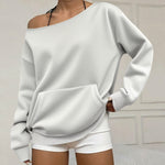 Fashionable Pullover Crew-Neck Off-Shoulder Sweatshirt For Women