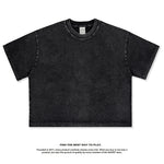 Wide Crew Neck Heavyweight Pure Cotton Short-sleeve Vintage Washed Cropped T-shirt