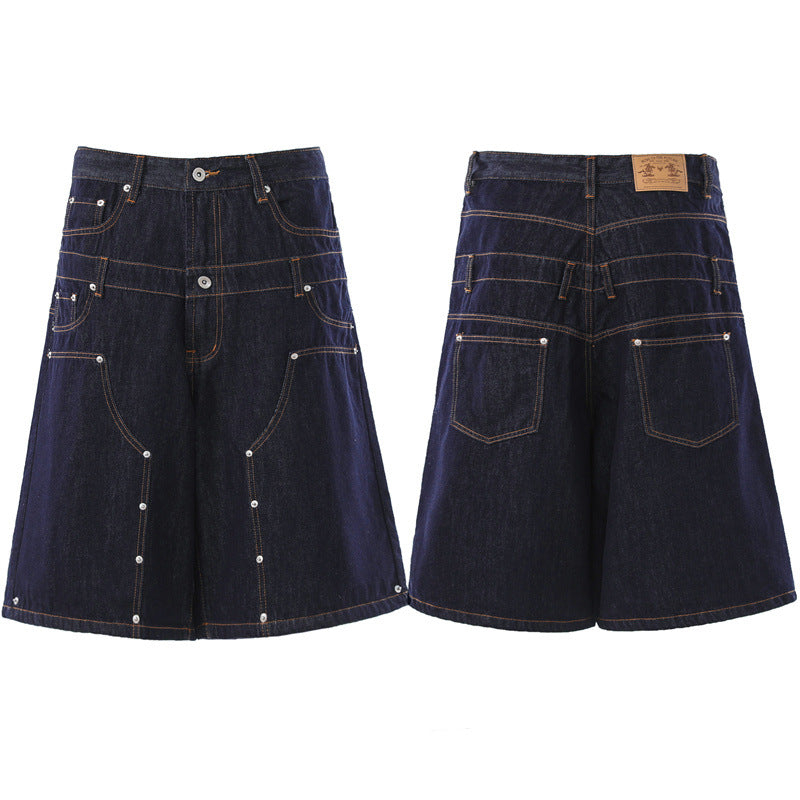 Men's Loose Straight-Leg Casual Denim Shorts With A Fake Two-Piece Design