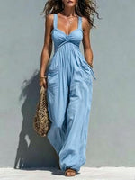 Womens Solid-color Strapless Sleeveless Jumpsuit