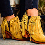 Fashionable Tasseled Pointed-Toe Chunky-Heel Plus-Size Womens Ankle Boots