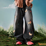 American-style Embroidered Puppy Retro Mens Jeans
