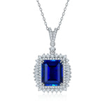 S925 Sterling Silver 10x12mm Lab-Grown Ruby Sapphire Emerald Halo Pendant Necklace, Platinum Plated 40&45cm Chain, 5.5g Women's Jewelry Gift Box