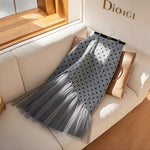 Womens High-waisted Gray Polka-dot Skirt