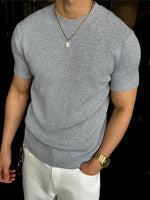 Mens Round-Neck Knitted Short-Sleeve T-Shirt