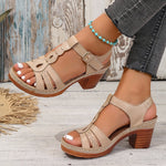Plus-size Fashionable Round-toe Strappy Buckle Womens High-heeled Sandals
