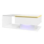 90 Cm Long Coffee Table, High-Gloss White. Side Tables, Coffee Tables With Glass And LED Effect