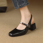 Casual Block-heeled Sandals With A Square Toe Featuring Rivet Accents And A Strap-over Design