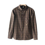 Mens Casual Long-sleeve Washed Cotton Plaid Shirt