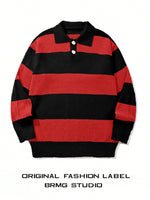 Mens Striped Knit Sweater With A Contrasting Color Collar