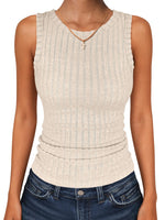 Womens Round-Neck Casual Sleeveless Solid-Color Knitted Vest