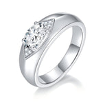 S925 Sterling Silver 1ct Marquise Moissanite Men's Ring, Wide Band With Pave Accents, Platinum Plated, US Sizes 5-9, GRA Certificate Gift Box