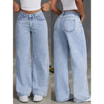 Straight Stretch Jeans With High Waist Wide Legs And Loose Fit