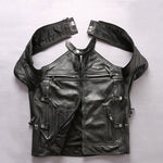 Men's Genuine Leather Stand Collar Slim Motorcycle Suit
