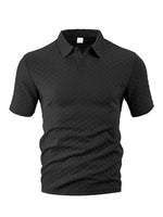 Mens Summer Solid-Color Waffle-Weave Short-Sleeve Shirt