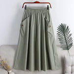 Pocketed Elastic-waist Midi-length Flared A-line Skirt
