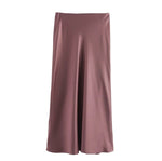 Womens Elegant, Silky-satin Versatile Midi Skirt