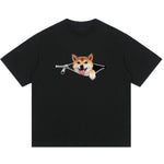 Plus-size Cotton Zip-up Dog-print Casual Summer Couple T-shirts
