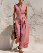 Sleeveless High-waisted Loose-fitting Wide-leg Pants Casual Jumpsuit For Women
