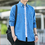 Mens Long-sleeve Shirt Slim-fit Casual Jacket