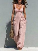 Womens Solid-color Strapless Sleeveless Jumpsuit