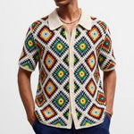 Retro Color-Block Crochet Knit Sweater In European And American Style