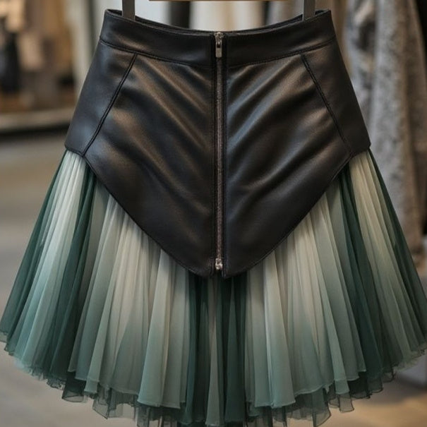 New Chinese Style Chic Spicy Girl Pleated Patchwork Mini Skirt