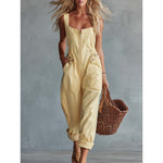 Retro Square Neck Denim Jumpsuit With A Front Zipper