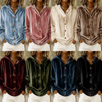 Buttoned Velvet Hooded Cardigan Solid-Color Coat For Women