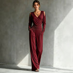 Long-sleeve Waist-cinched Pleated Casual Jumpsuit