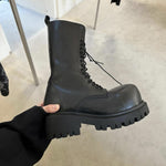 Super Cool Big-head Boots Womens Mid-calf Boots New Style Chunky Heel Height-increasing