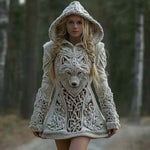 Dark Edgy Printed Pullover Hoodie With A Retro Chunky-knit Sweater