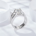 S925 Sterling Silver Wide Band Moissanite Ring, 1&2ct D-VVS1 Split Shank Pave Design, Platinum Plated US Sizes 5-9, GRA Certified Gift Box