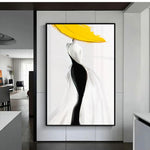 Modern Sexy Woman Yellow Hat Handmade Canvas Oil Painting Abstract Nordic Luxury Artwork Posters Living Room Canvas Wall Aesthetic Home Decor