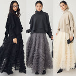 Long A-line Dress With Large Ruffled Trim