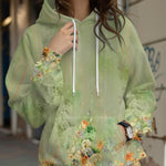 Ink-splatter Floral-print Hooded Sweatshirt Womens New Autumn Casual Cartoon Skull Hoodie