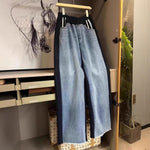 Women's Patchwork Denim Sweatpants With Elastic Waist And Raw Hem