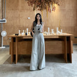 Womens Jumpsuit Overalls Wide-Leg Casual Pants Loose-Fit Straight-Leg Bib Trousers