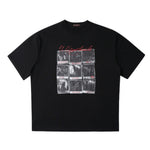 Personalized Nine-Grid Print Short-Sleeve T-Shirt Mens Loose-Fit Casual Crew-Neck Top