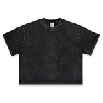 Wide Crew Neck Heavyweight Pure Cotton Short-sleeve Vintage Washed Cropped T-shirt