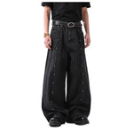 New Mens American-style Vintage Distressed Straight-leg Denim Jeans With Rivets And A Washed Finish