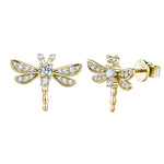 S925 Sterling Silver Dragonfly Stud Earrings, D-VVS1 Moissanite, Platinum Plated 3g, Women's Jewelry Gift Box Set