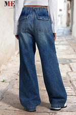 Non-elastic Elasticated Waist Wide Straight Pants